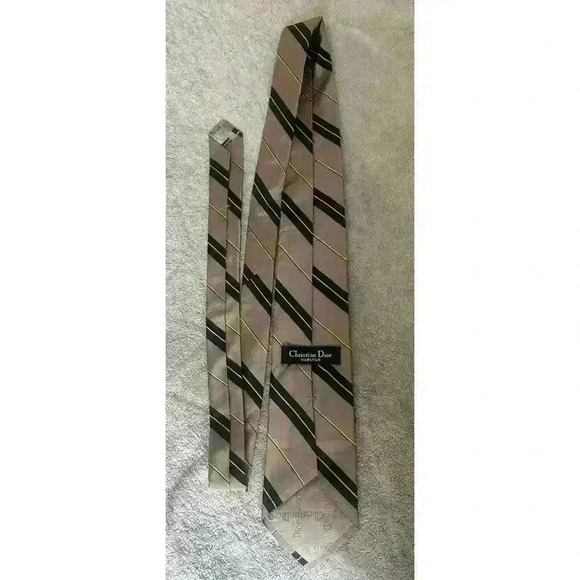 Dior Other - Vintage Christian Dior Mens Tie Black Silk Striped Made in USA Classic Preppy